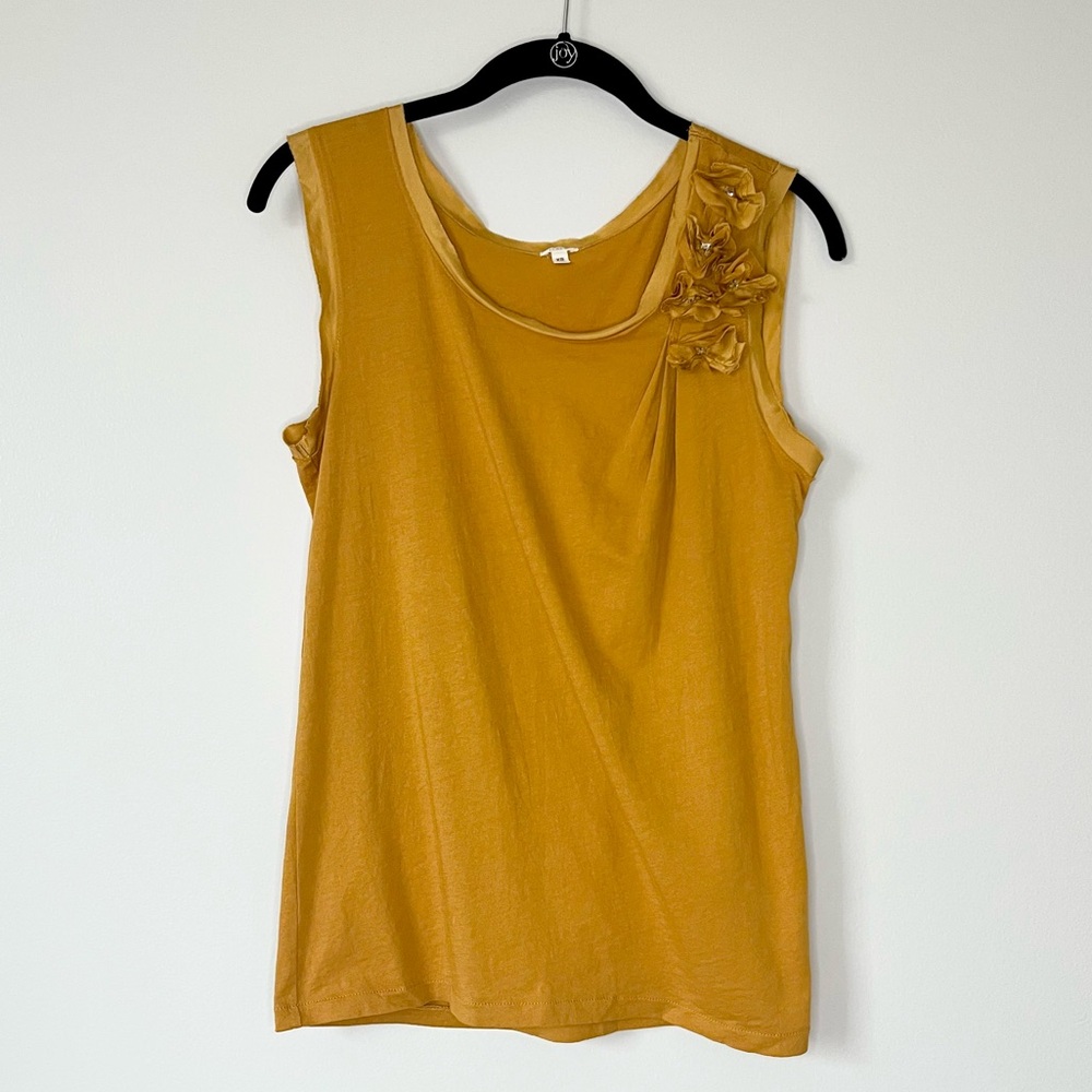 J.Crew Mustard Yellow Ribbon-Lined Tank with Floral Embellishment